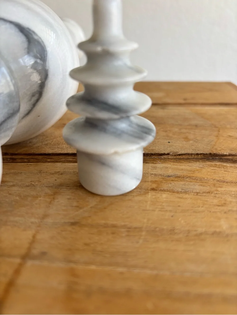 Vintage Marble Decanter Pagoda Stopper White Gray Stone Barware MCM Genie Bottle